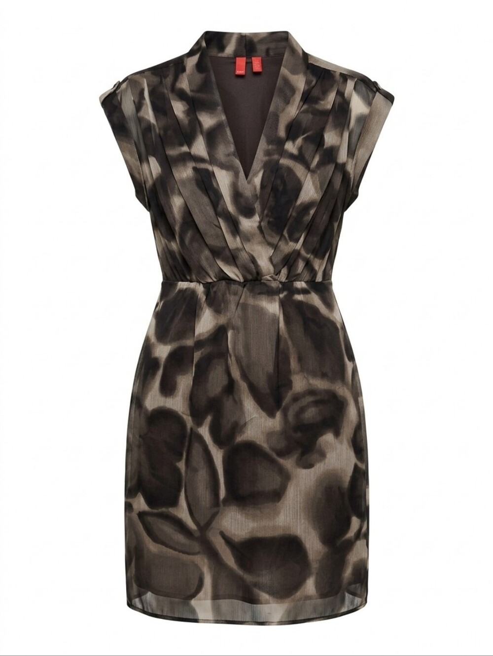 🎆Esprit Taupe and Black Floral Sheer V-Neck Mini Dress
